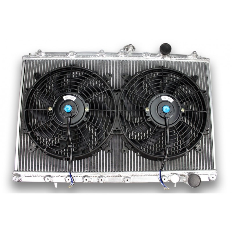 Radiator Aluminum for MITSUBISHI LANCER EVO 1 2 3, and 2 fans dishes