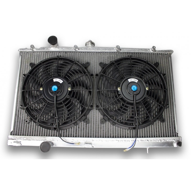 Radiateur Aluminium MITSUBISHI LANCER EVO 4 5 6 et ventilateurs plats Radiateur Aluminium MITSUBISHI LANCER EVO 4 5 6 et ventilateurs plats