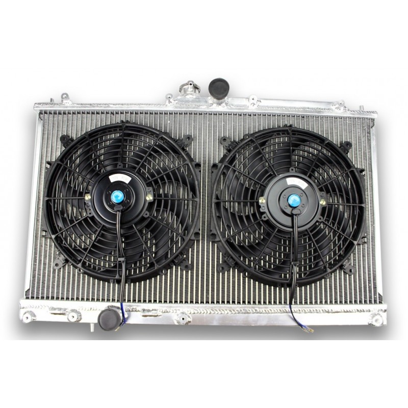 Radiador de Aluminio para un MITSUBISHI LANCER EVO 7 8 9 y ventiladores, vajilla Radiador de Aluminio para un MITSUBISHI LANCER EVO 7 8 9 y ventiladores, vajilla