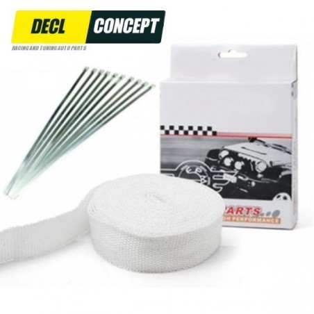 Pack stripe thermal white for exhaust manifold 10MX5CM and kit of 10 stainless steel band clamps