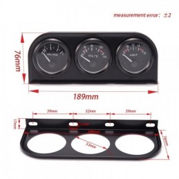 Kit 3 manomètres avec support : tempèrature d'huile, pression d'huile et voltmètre