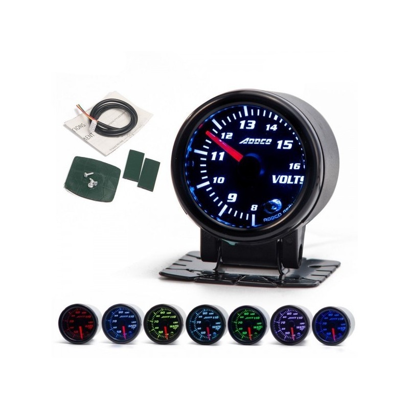 Voltmètre 52mm 7 couleurs programmables + sondes + support Voltmètre 52mm 7 couleurs programmables + sondes + support
